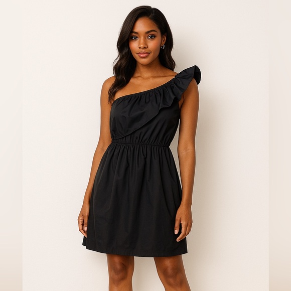 ROXY | Asymmetrical One Shoulder Ruffle Black Dress - Picture 9 of 9